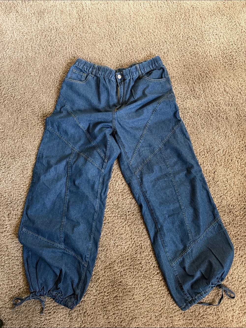 SHEIN Dark Blue Elastic Hem Cargo-Style Jeans